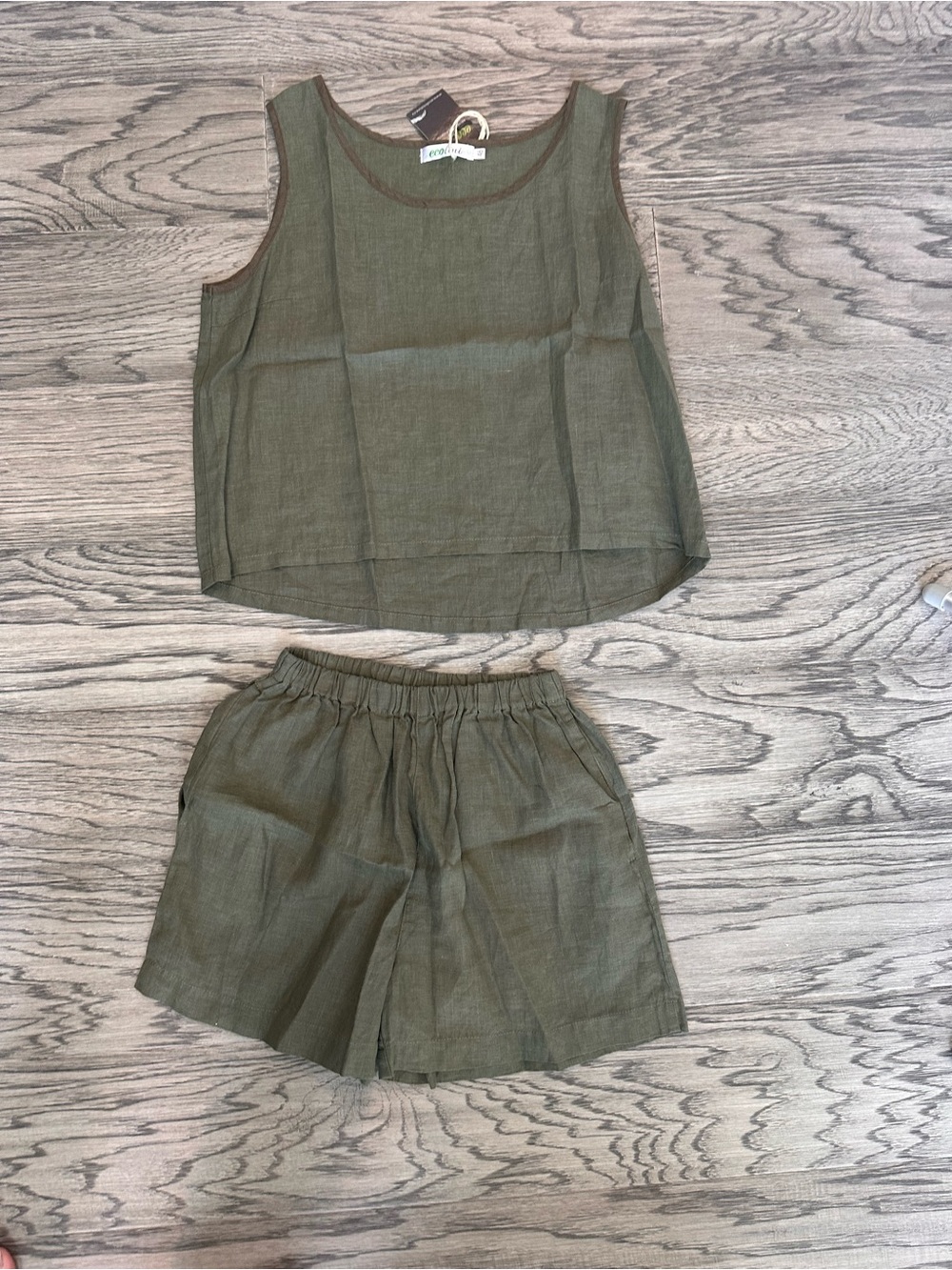 LINI Olive Lightweight Linen Tank & Bermuda Short Set pyjamas lounge wear